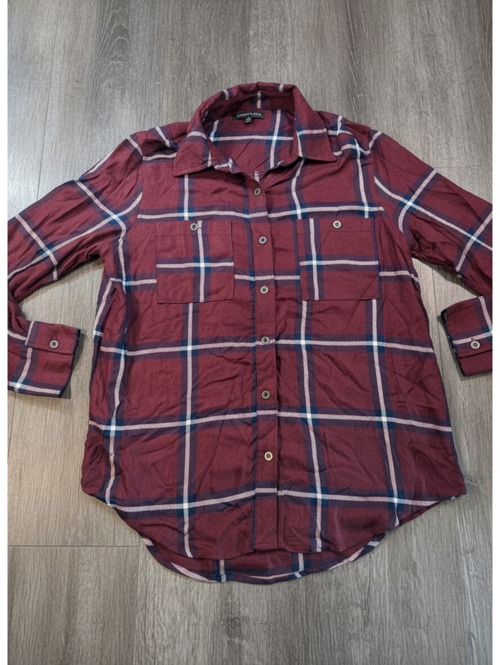 Kendall & Kylie Women's Burgundy Plaid Button-Up Shirt, Size M